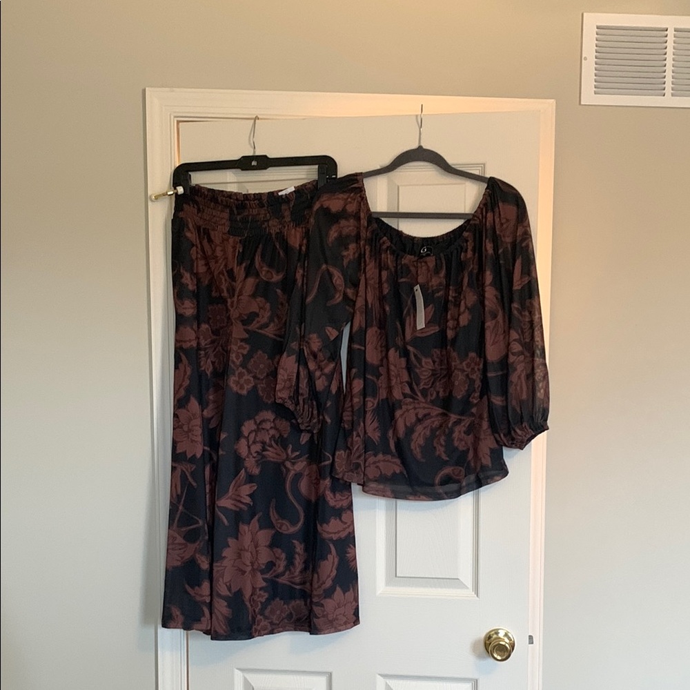 Floral Black and Brown Pants and Top